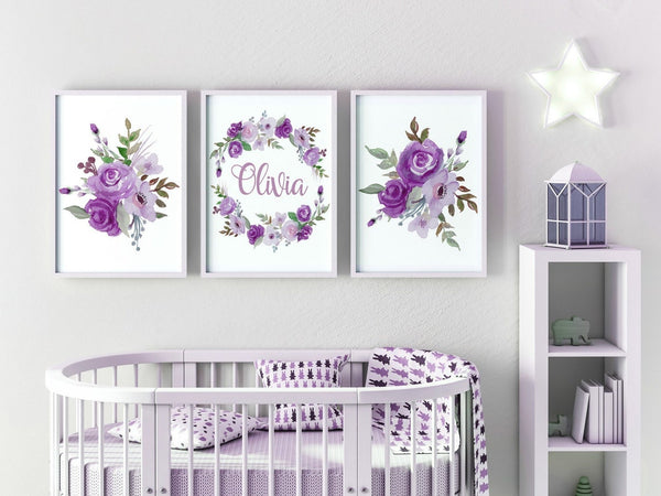 Personalized popular nursery art baby girl nursery decor cactus print custom baby art nursery wall art purple art kids art pink nursery girl gift