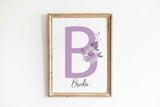 Purple flower decor nursery, Lilac Girl Name print, Lavender Nursery Art