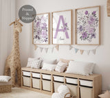 Purple flower decor nursery, Lilac Girl Name print, Lavender Nursery Art