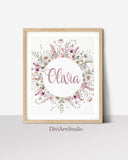 Personalized Girl Nursery Name Print, Set of 3 Nursery Prints, Wildflowers Wall Art