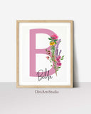 Set of 3 Wildflowers Nursery Prints, Honeybee Nursery Flowers, Personalized Name print