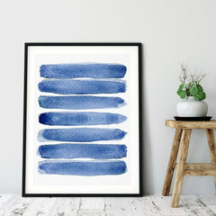 Wall Art Print, Navy blue watercolor brush strokes